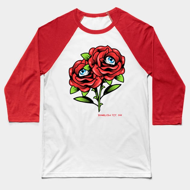 Eyeball Roses Baseball T-Shirt by BrambleBoxDesigns